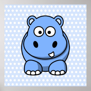 Póster Hipopótamo Azul Adorable
