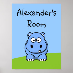 Póster Hipopótamo Azul Adorable