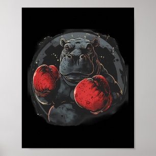 Póster Hipopótamo Boxeador Con Guantes De Boxeo Kickboxin