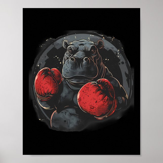 Póster Hipopótamo Boxeador Con Guantes De Boxeo Kickboxin (Frente)