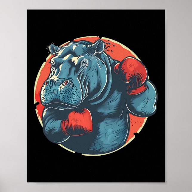 Póster Hipopótamo Boxeador Con Guantes De Boxeo Kickboxin (Frente)