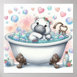 Póster Hipopótamo de Baño de Burbujas