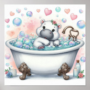 Póster Hipopótamo de Baño de Burbujas