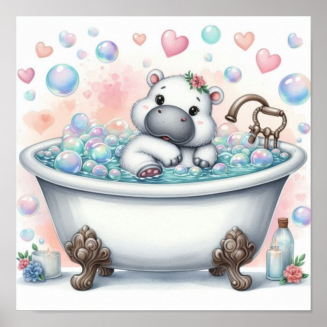 Póster Hipopótamo de Baño de Burbujas (Frente)