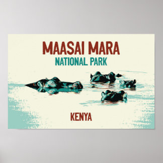 Póster Hipopótamo de Kenia en el Parque Nacional Maasai M