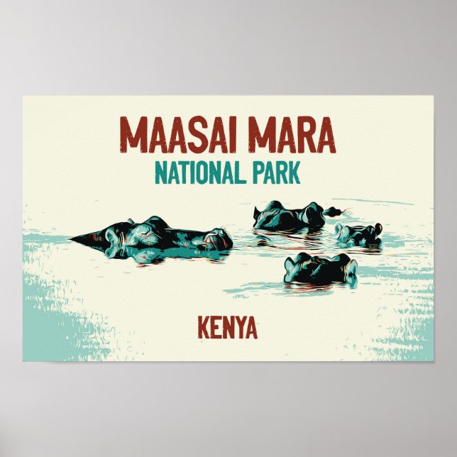 Póster Hipopótamo de Kenia en el Parque Nacional Maasai M (Frente)