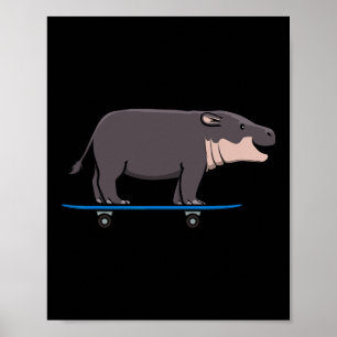 Póster Hipopótamo Fauna Animal Monopatinista Patinador