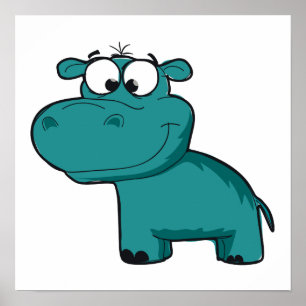 Póster Hipopótamo feliz azul