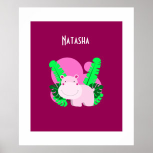 Póster Hipopótamo Rosa Feliz Adorable
