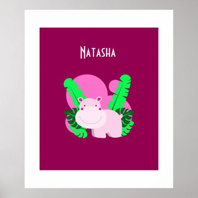 Póster Hipopótamo Rosa Feliz Adorable (Frente)