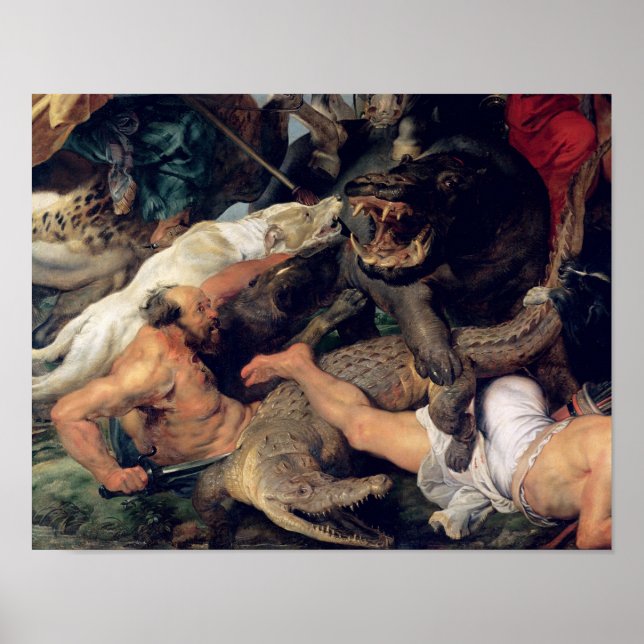 Póster Hipopótamo y caza de cocodrilos, c.1615-16 (Frente)
