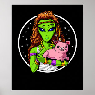 Póster Hippie Alien Vegan Chica