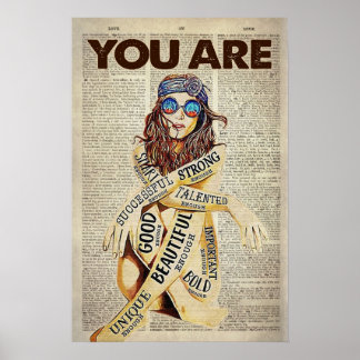 Póster Hippie Chica Eres Hermoso Único