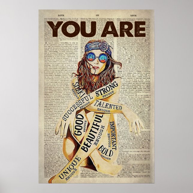 Póster Hippie Chica Eres Hermoso Único (Frente)