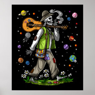 Póster Hippie de esqueleto psicodélico