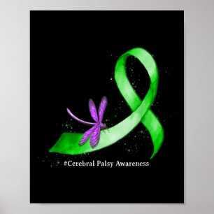 Póster Hippie Dragonfly Green Ribbon Parálisis cerebral