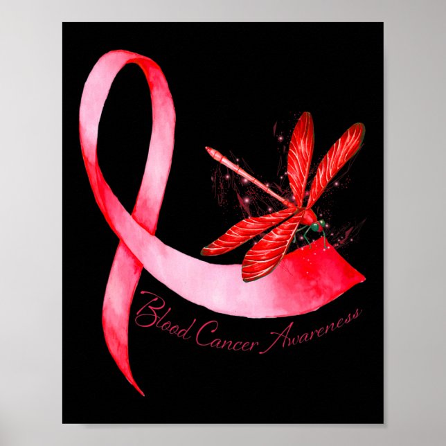 Póster Hippie Dragonfly Red Ribbon Blood Cancer Awareness (Frente)
