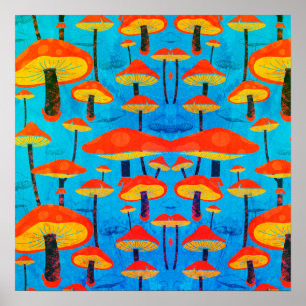 Póster Hippie Dreamy Retro Vibe Encantador de champiñones