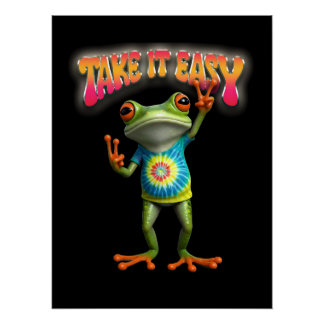 Póster Hippie Frog Take it Easy Fun Colorful 