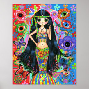 Póster Hippie Girl Mermaid Poster