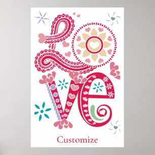 Póster Hippie Groovy Love Rótulo Thunder_Cove