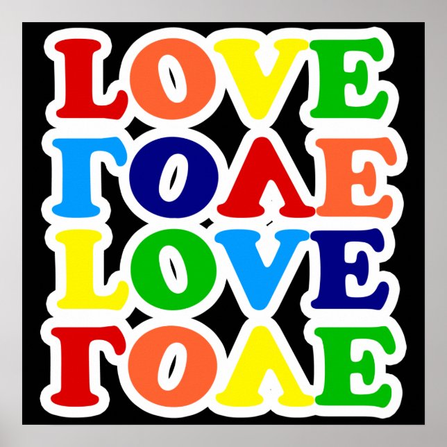 Póster Hippie Rainbow Love Día de San Valentín (Frente)