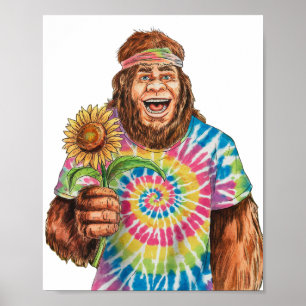 Póster Hippie Sasquatch Con Girasol