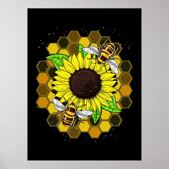 Póster Hippie Sunflower Bees (Frente)