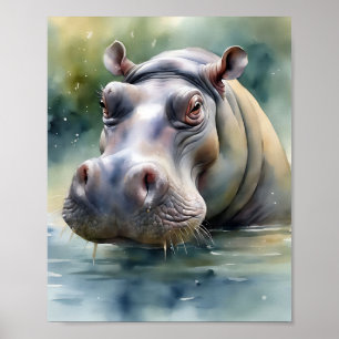 Póster Hippo acuarela etérea