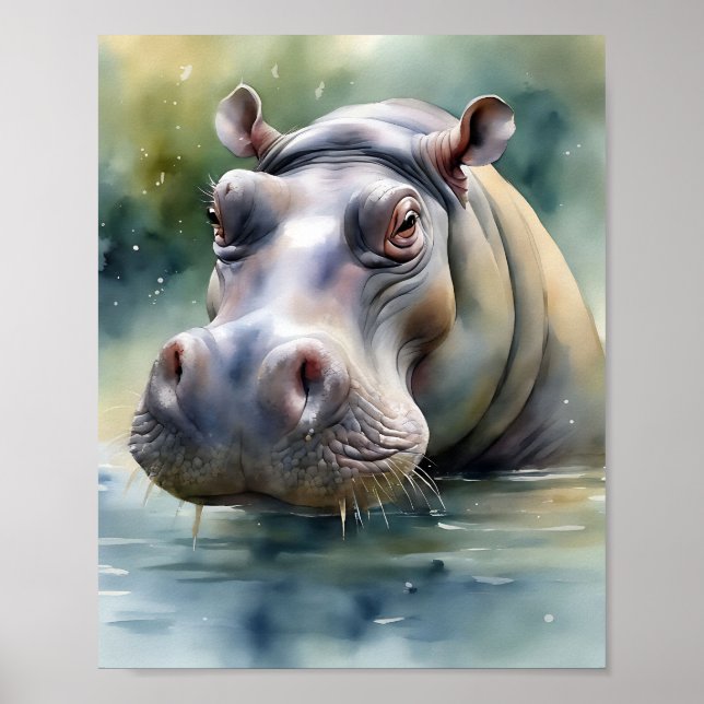 Póster Hippo acuarela etérea (Frente)