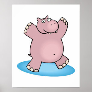 Póster hippo bailando rosado