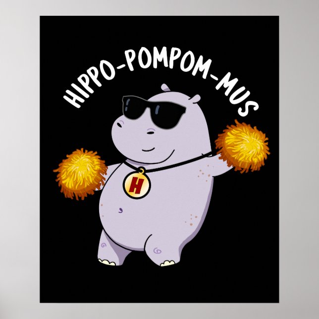 Póster Hippo-pompom-mus Gracioso Animal Hippo Pun Dark BG (Frente)