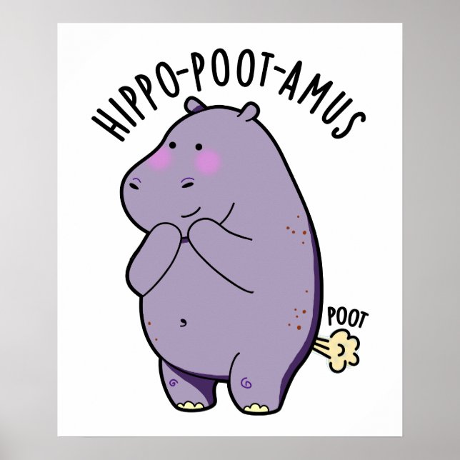 Póster Hippo-poot-amus Funny Farting Hippo Pun (Frente)