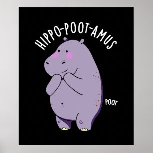 Póster Hippo-poot-amus Funny Farting Hippo Pun Dark BG