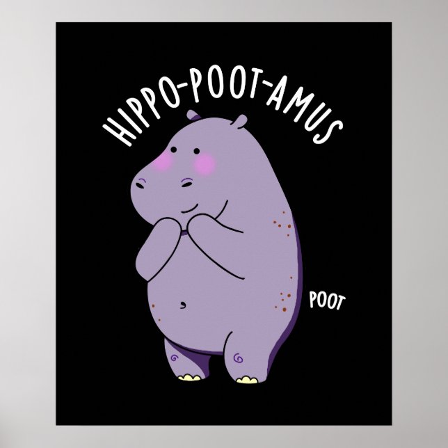 Póster Hippo-poot-amus Funny Farting Hippo Pun Dark BG (Frente)