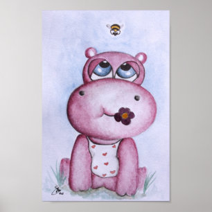 Póster Hippo Poster rosa para niños