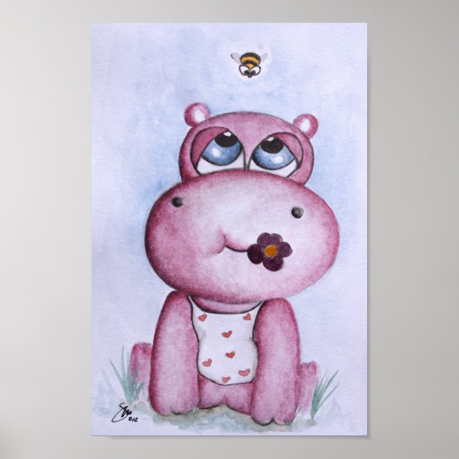 Póster Hippo Poster rosa para niños (Frente)