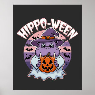 Póster Hippo-ween Spooky Halloween Moo Deng Hippo Ghost