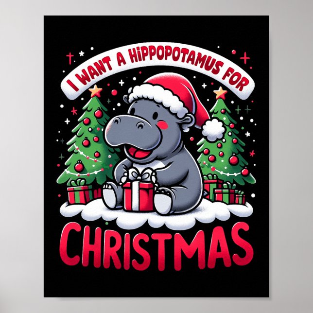 Póster Hippopótamo Árbol de Navidad Xmas Hippo Lover Equi (Frente)