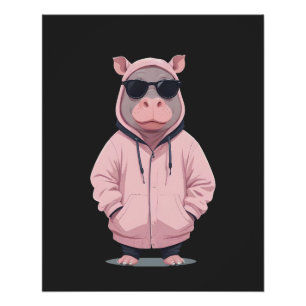 Póster Hippopótamo usando Hoodie Funny Guay Animal Pop