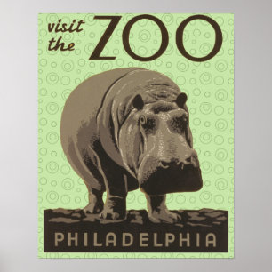 Póster Hippopótamo Vintage WPA Poster Hippo Art