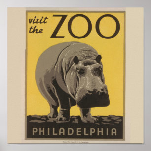 Póster Hippopótamo Vintage WPA Poster Hippo Art