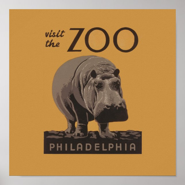 Póster Hippopotamus Vintage WPA Zoo Poster Hippo Art (Frente)