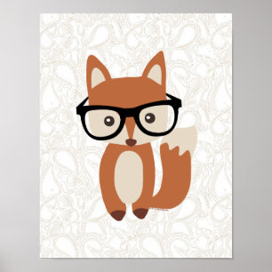 Póster Hipster Baby Fox con gafas