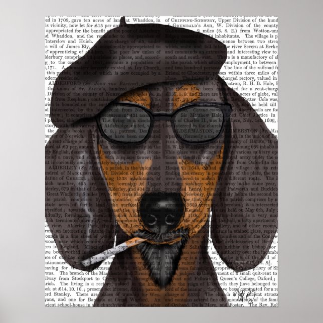 Póster Hipster Dachshund Negro y Tan (Frente)