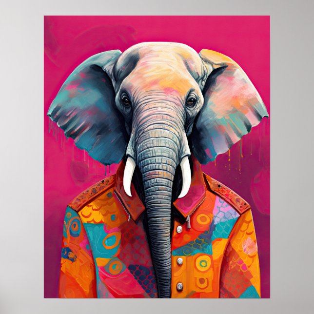 Póster Hipster Elephant Funky Animal Retrato (Frente)