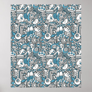 Póster Hipster Monster Doodle Collage Poster