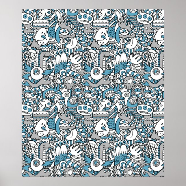 Póster Hipster Monster Doodle Collage Poster (Frente)