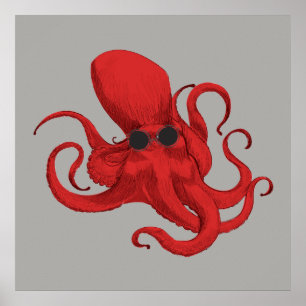 Póster Hipster Octopus