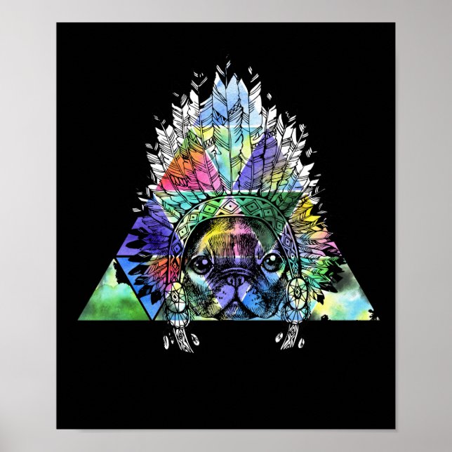 Póster Hipster Perro de Pug Indio (Frente)